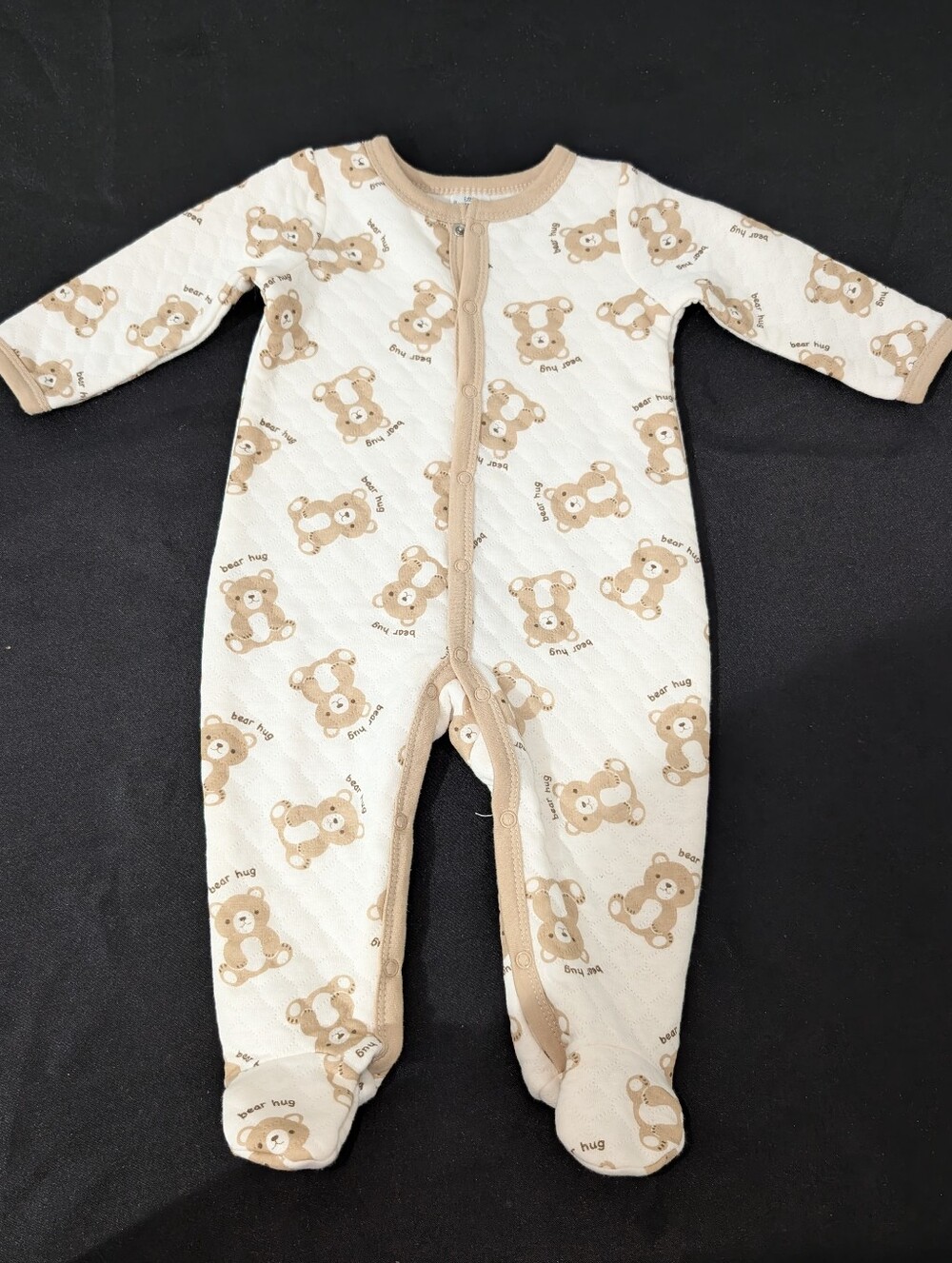 Soft Teddy Print Cream & Tan Baby One-Piece